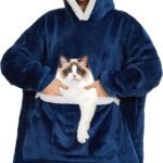 Bupekbee wearable blanket hoodie with cat pocket and oversized hood