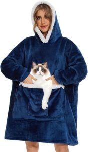 Bupekbee wearable blanket hoodie with cat pocket and oversized hood