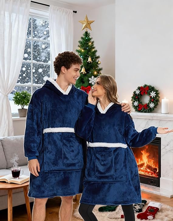 Cozy sherpa wearable blanket hoodie with giant pet pocket for cat lovers