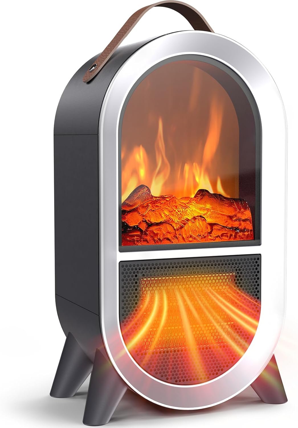 Riseon electric fireplace heater with 3D flame effect – compact tabletop space heater for small rooms