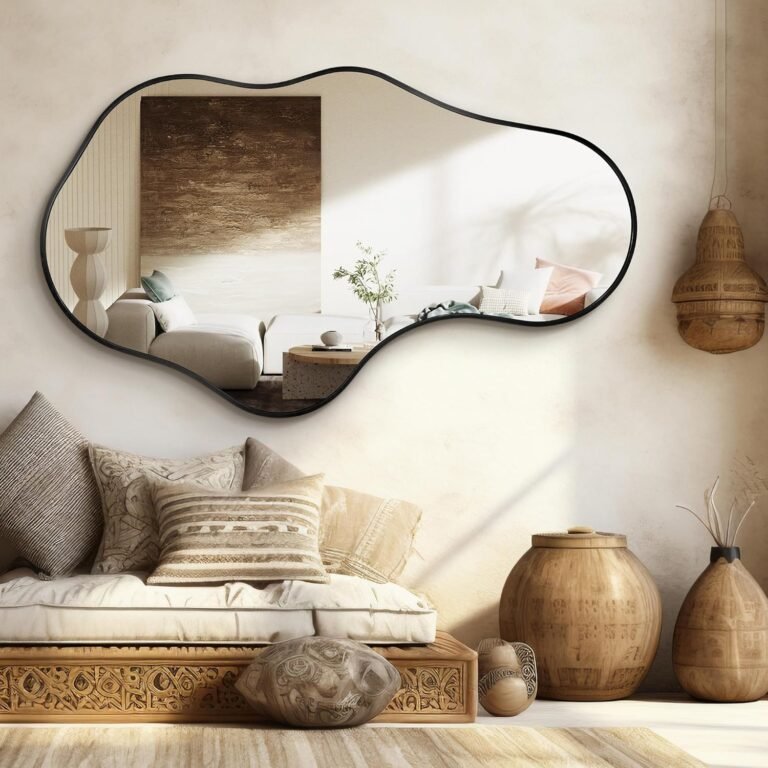 Product Reviews 7 Irregular black wall mirror above bathroom vanity with modern sink