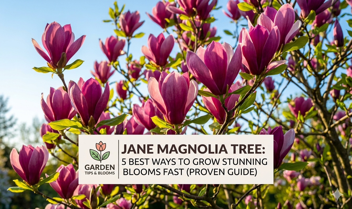 Jane magnolia tree in full bloom with large pink-purple flowers in a spring garden, illustrating how to grow jane magnolia tree from seed