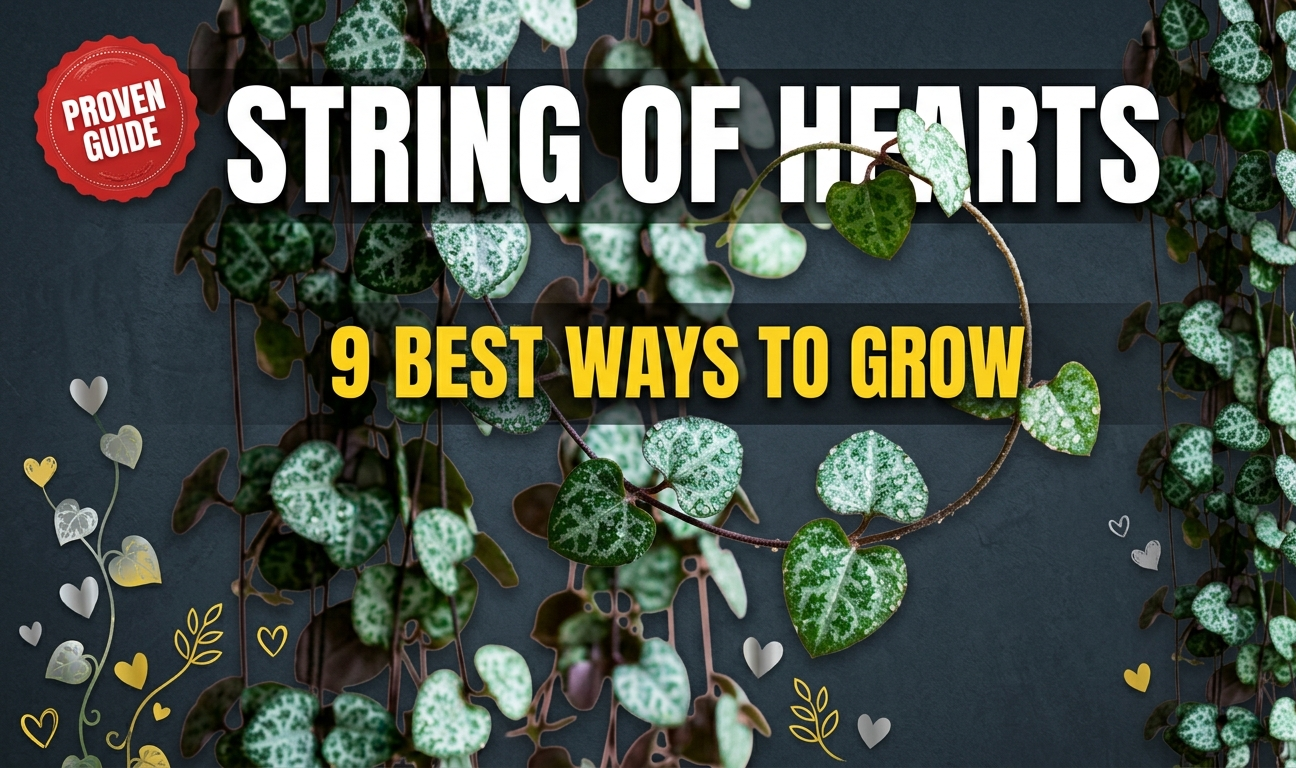 String of hearts plant with trailing heart-shaped vines on dark background