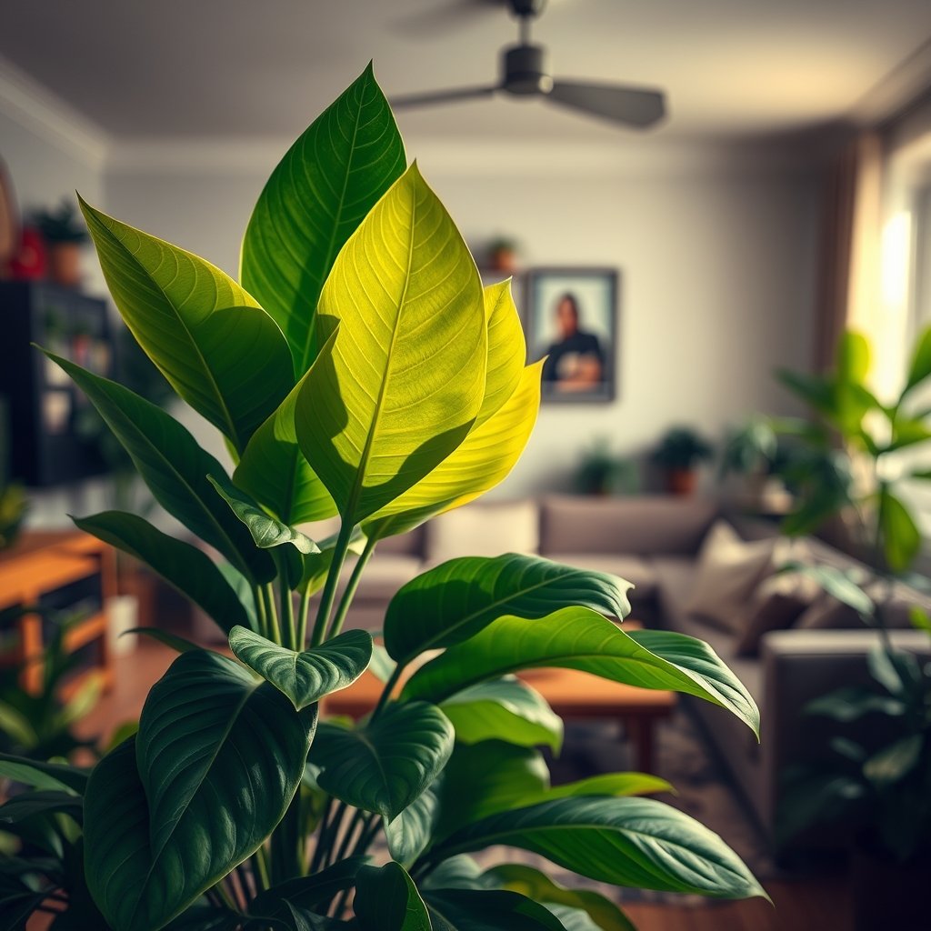 Houseplant with multiple yellow leaves caused by overwatering or root stress